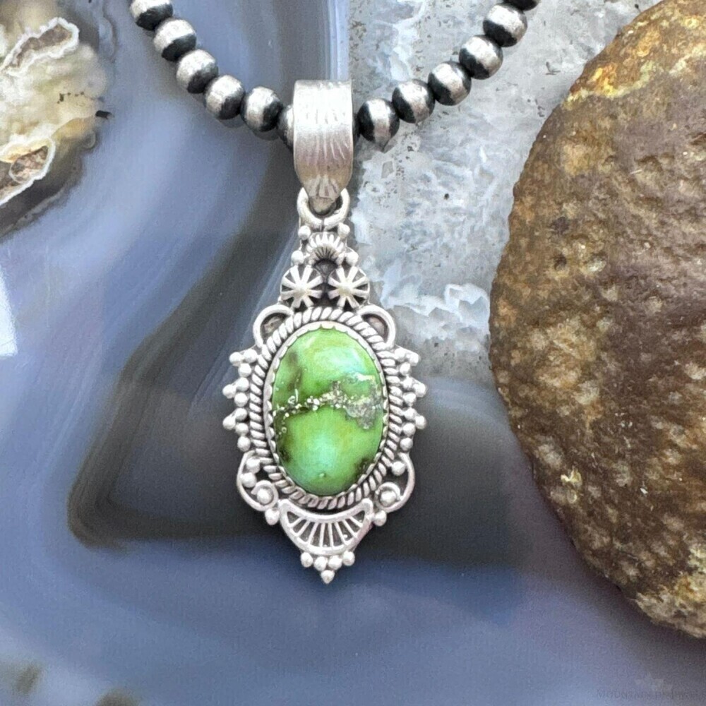 Sterling Southwestern Style Sonora Gold Turquoise Decorated Pendant For Women